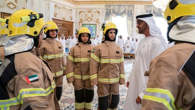 MBZ with women firefighters